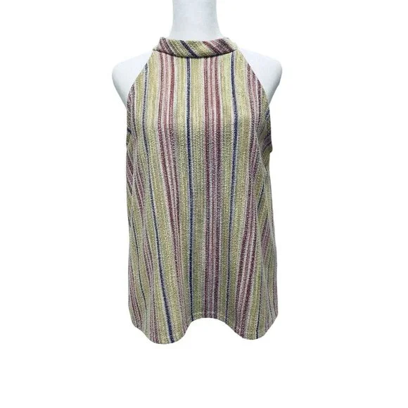 W5 Tank Top Size L Women’s Multicolor Striped Sleeveless Halter Textured Nubby - Picture 1 of 8